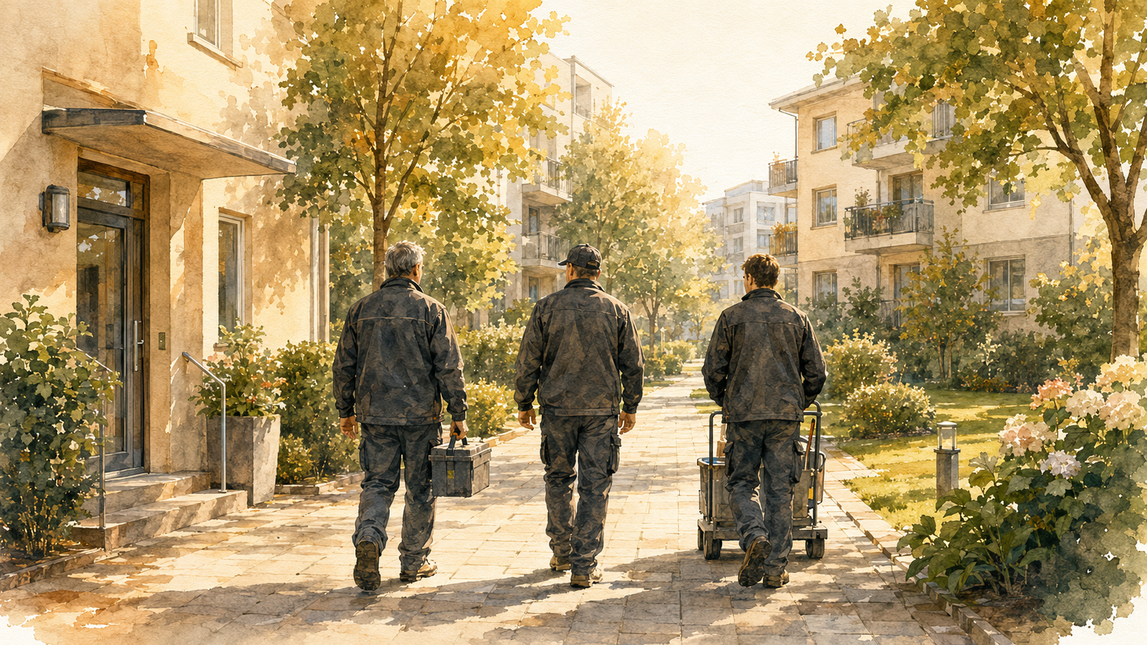 Kohl Hausmeisterservice Team auf dem Weg zu Wohnanlagen